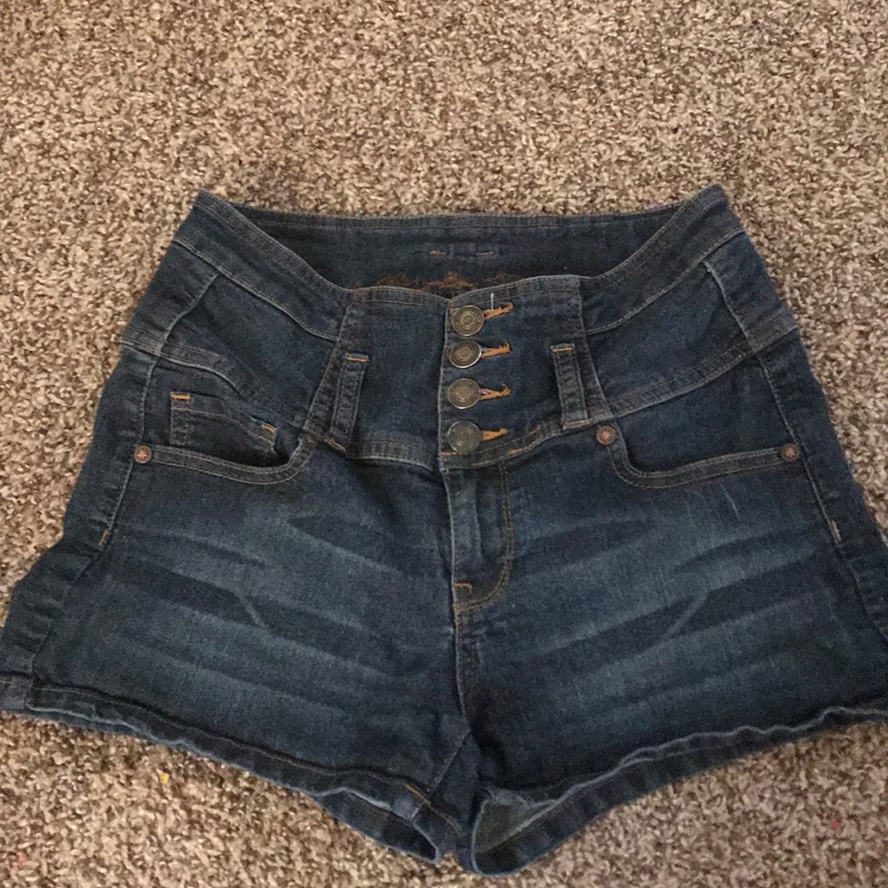 high waisted dark wash denim shorts